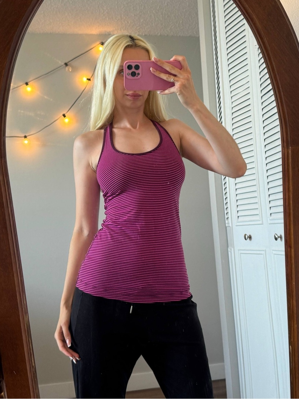 lululemon athletica Magenta and Black Striped Racerback Tank-Y2K yoga style - Picture 3 of 5